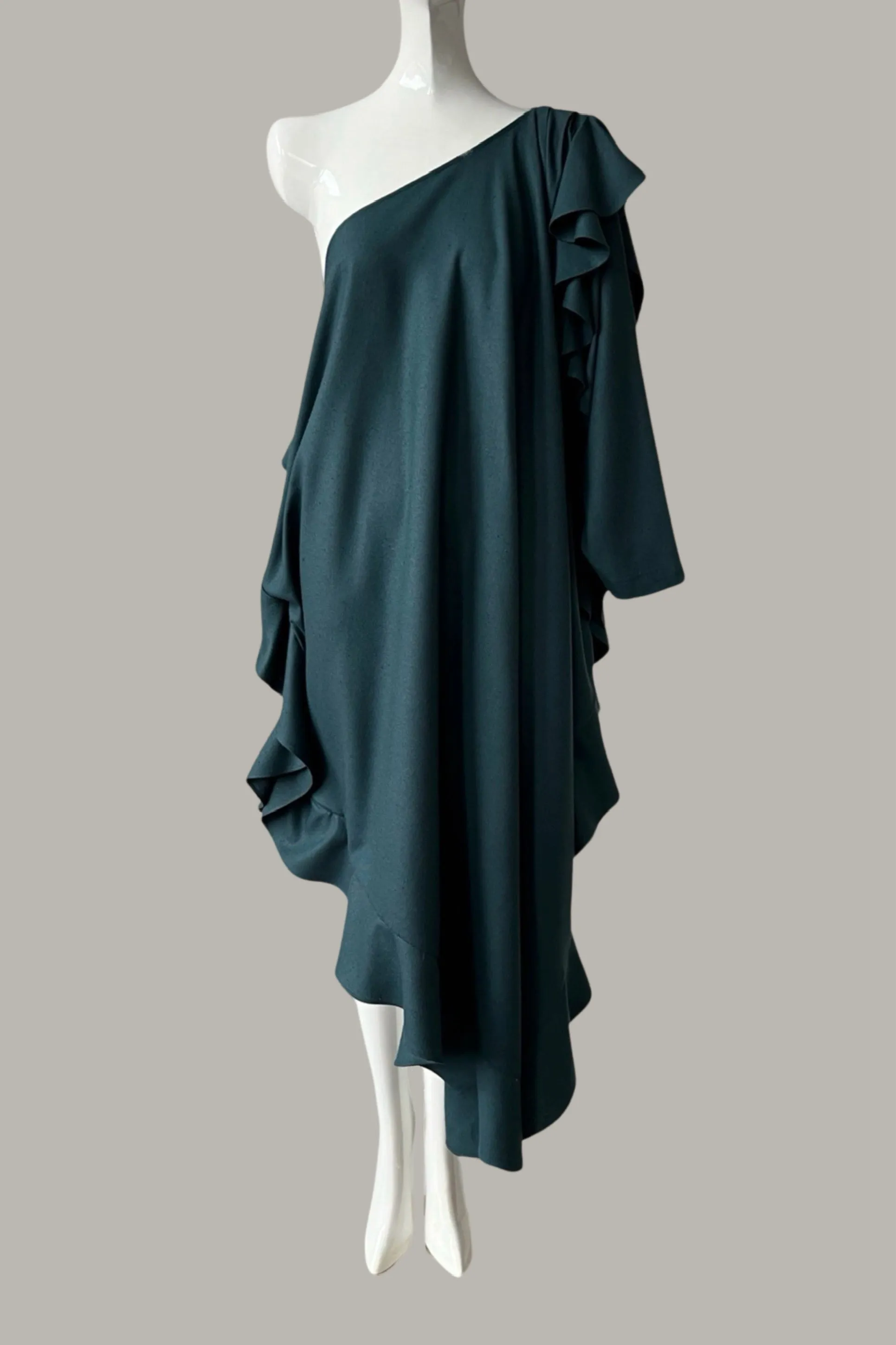 The Queen’s Kaftan with Quilted Trapunto Belt Teal Raw Silk