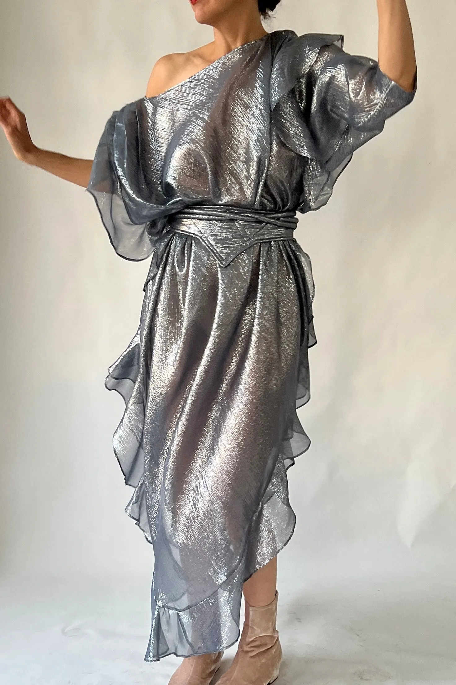 The Queen’s Kaftan with Quilted Trapunto Belt Teal Raw Silk