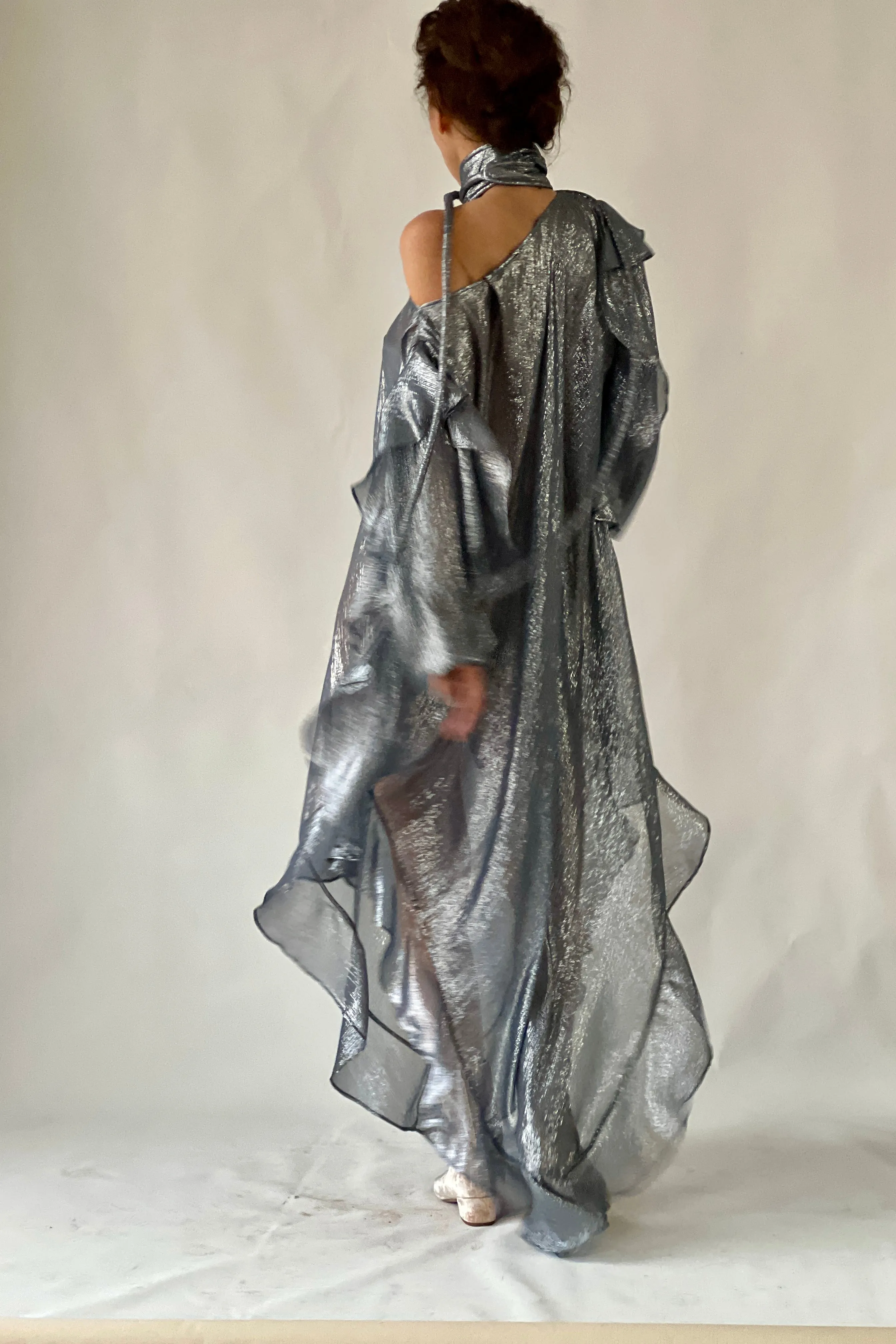 The Queen’s Kaftan with Quilted Trapunto Belt Teal Raw Silk