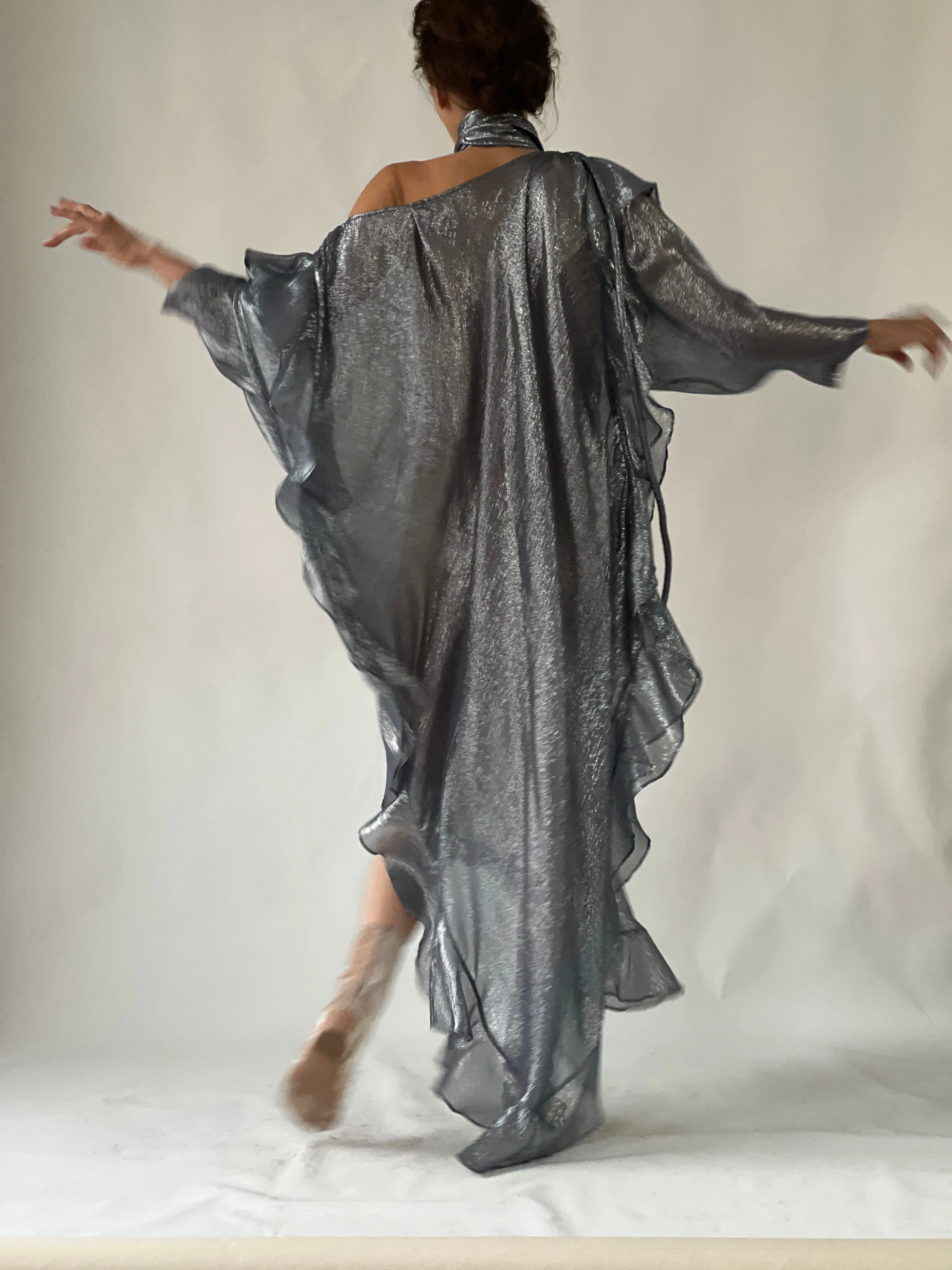 The Queen’s Kaftan with Quilted Trapunto Belt Teal Raw Silk