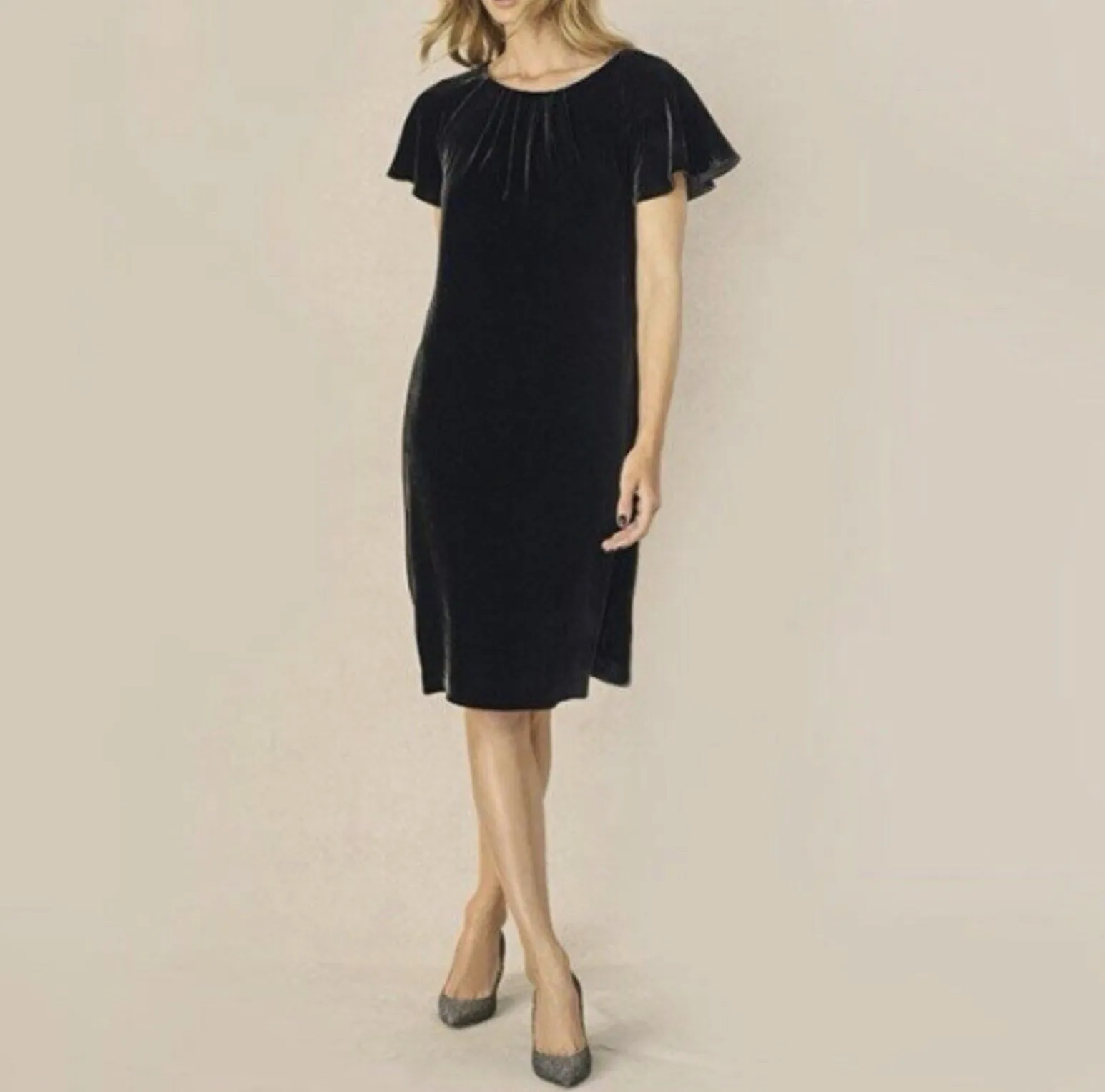 The White Company Black Silk Velvet Swing Dress  UK 10
