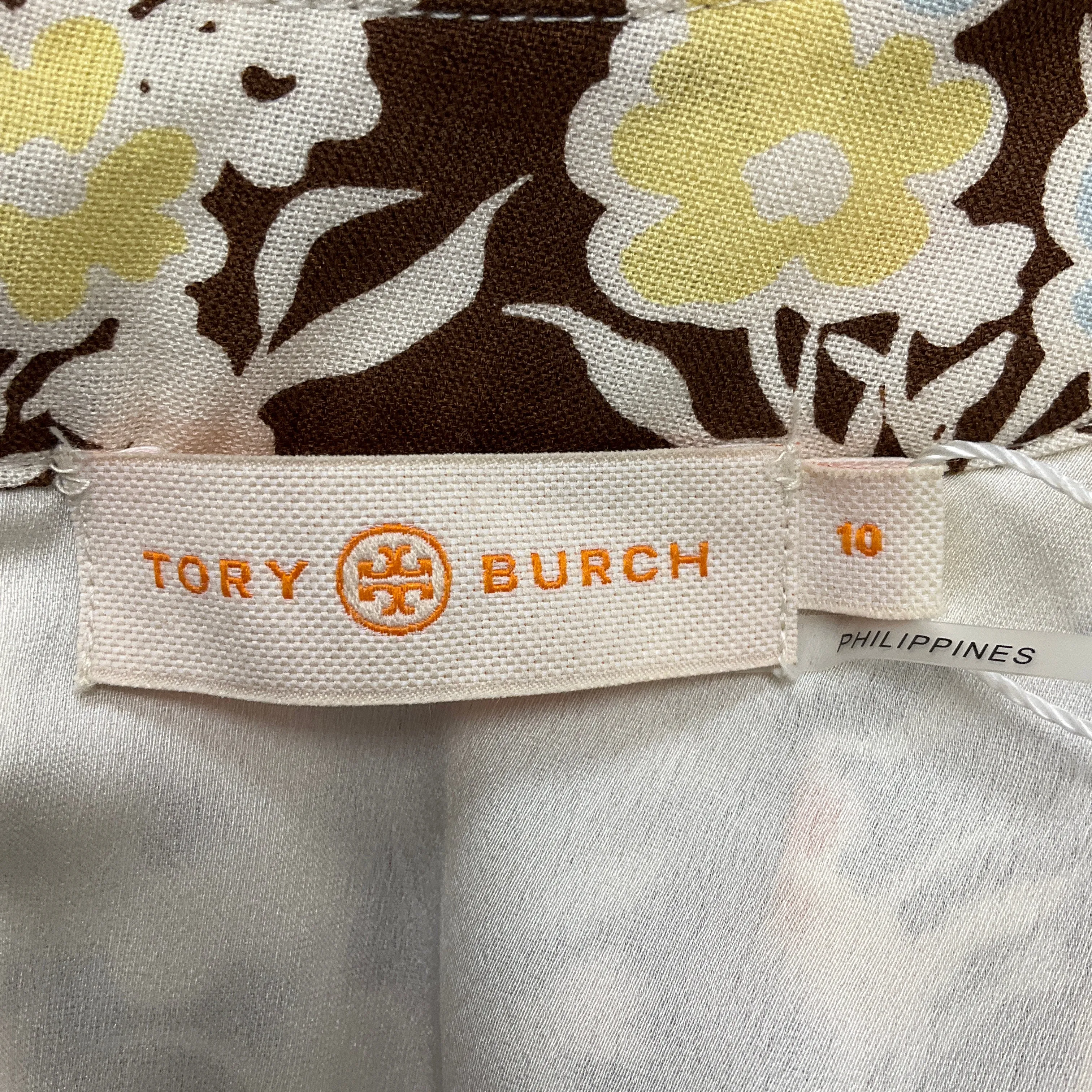 Tory Burch Brown Multi 2021 Reverie Silk Wool Challis Short Dress