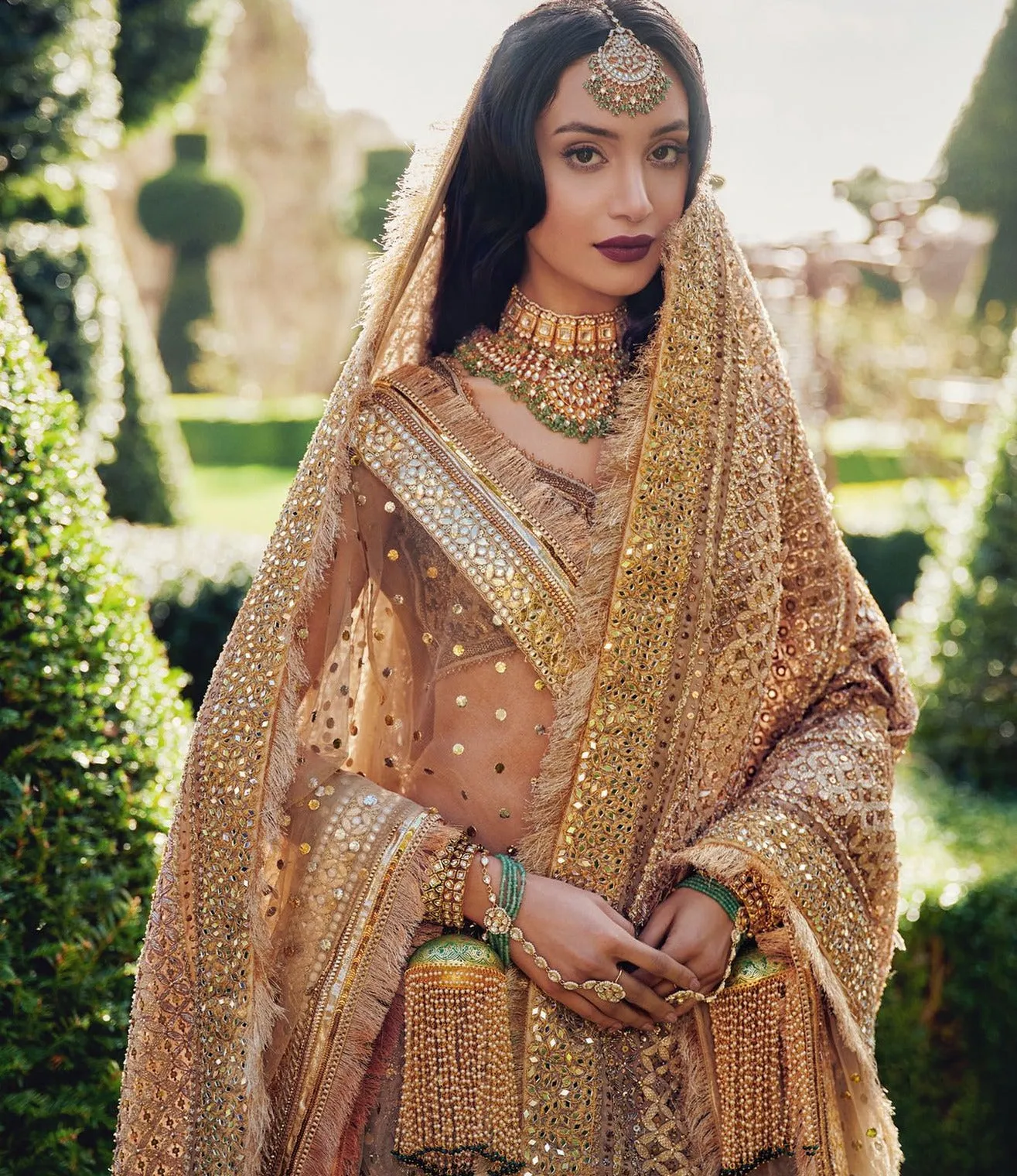 Traditional Lehenga Choli Golden Bridal Dress Pakistani