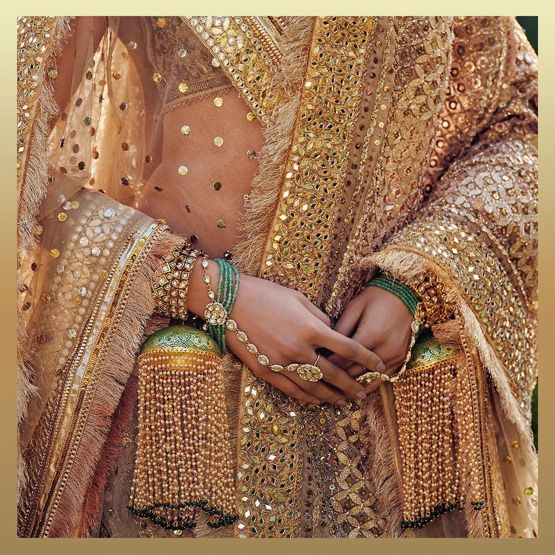 Traditional Lehenga Choli Golden Bridal Dress Pakistani