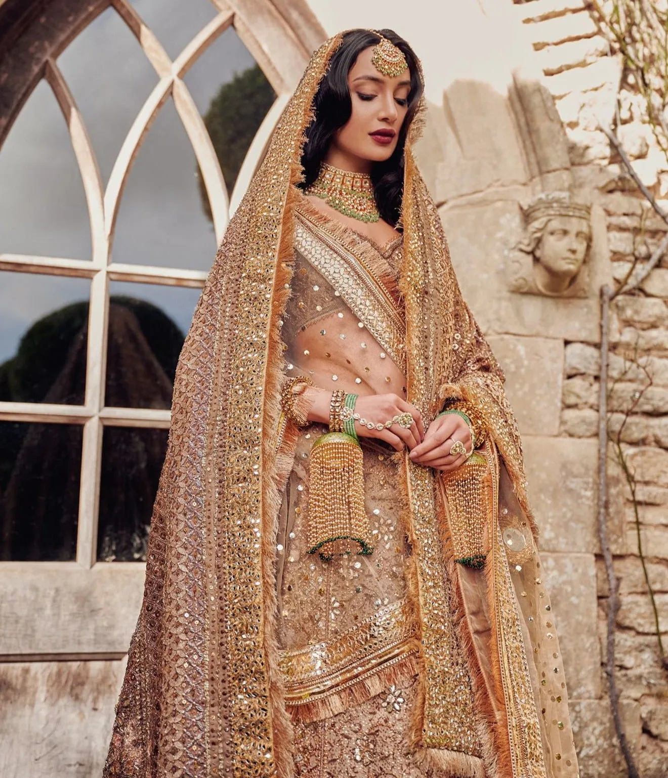 Traditional Lehenga Choli Golden Bridal Dress Pakistani