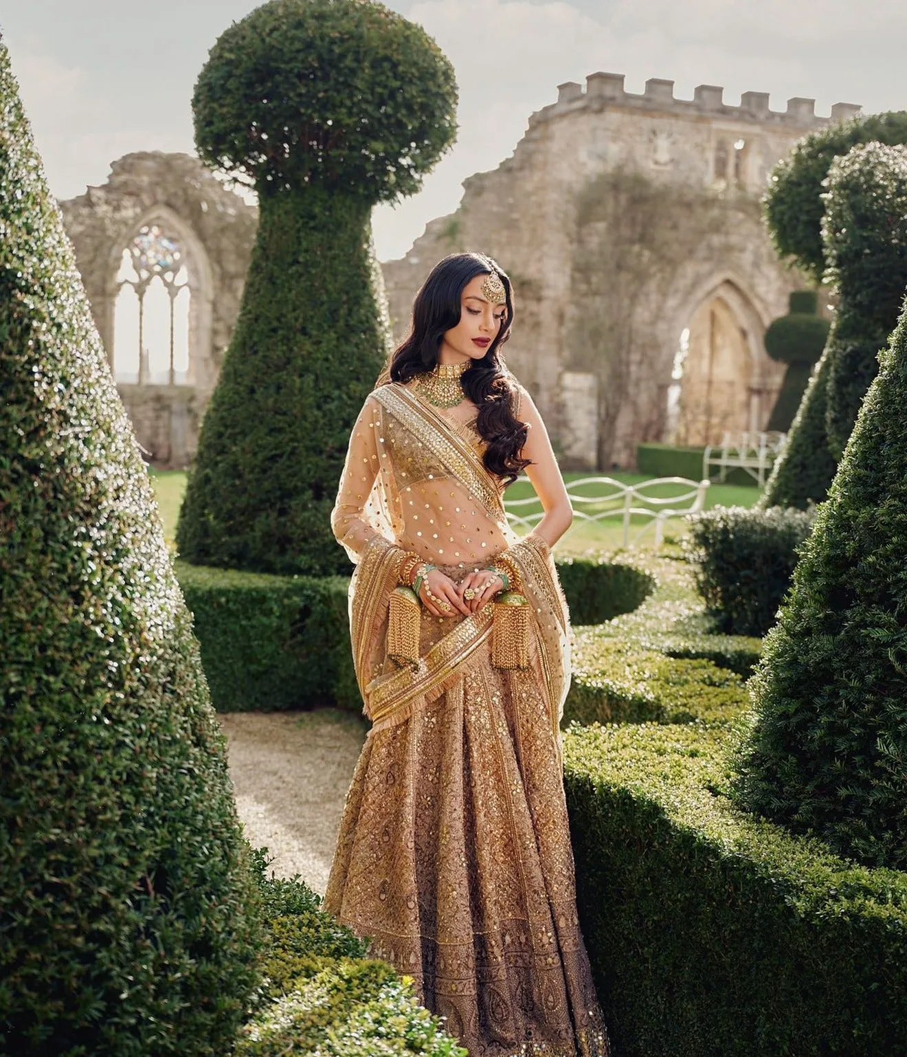 Traditional Lehenga Choli Golden Bridal Dress Pakistani