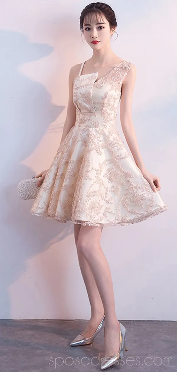 Unique Champagne Lace Cheap Homecoming Dresses Online, Cheap Short Prom Dresses, CM794