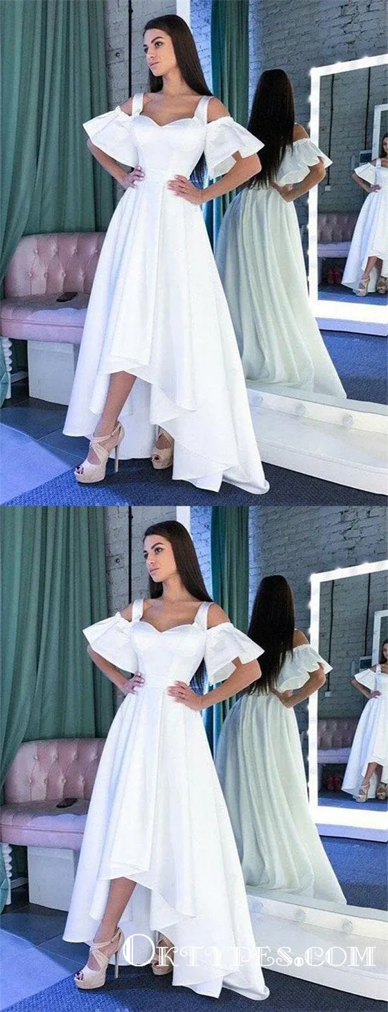 Unique Off The Shoulder White High Low Prom Dresses, TYP1770