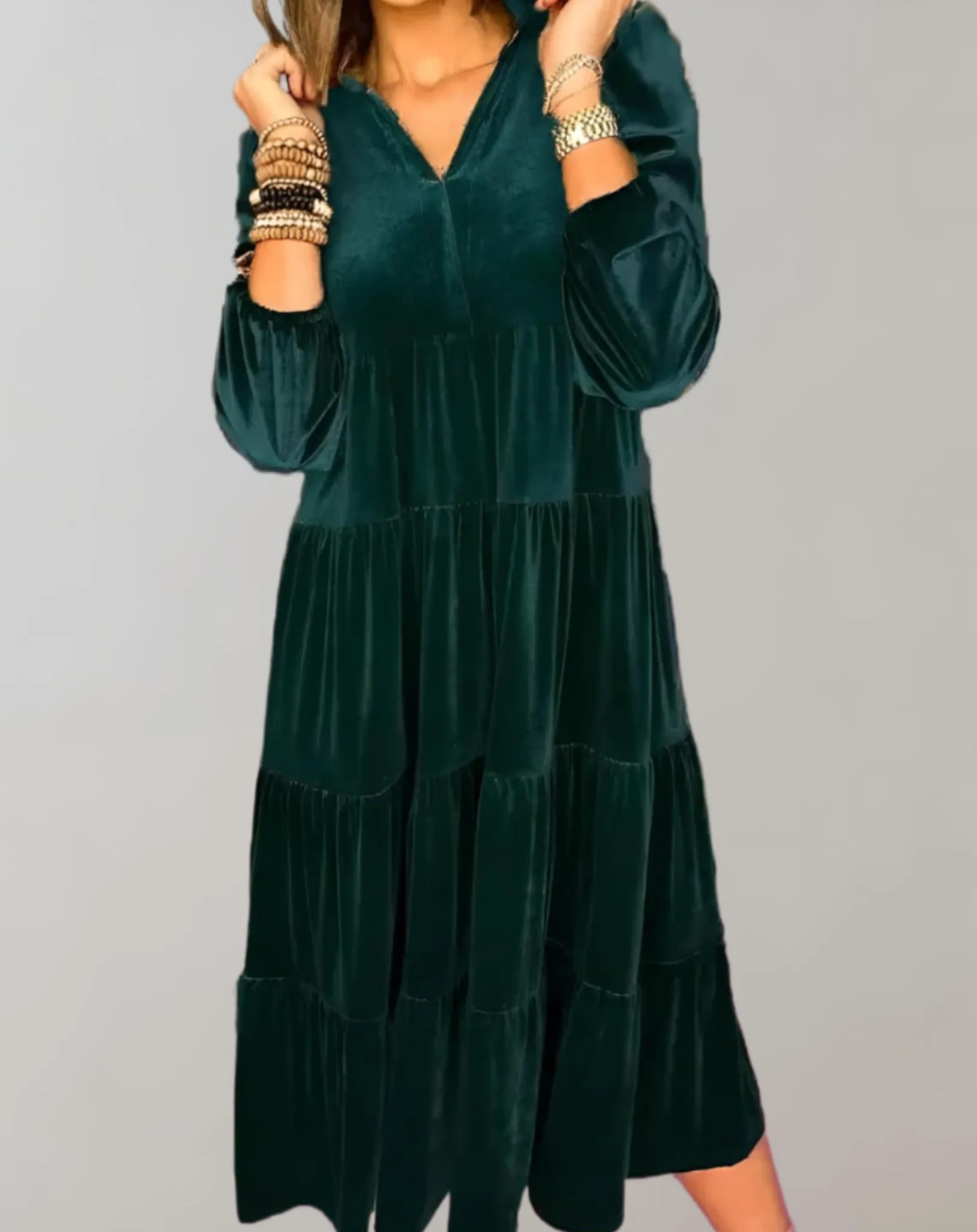 Ursula® | Loose velvet dress with a V-neck
