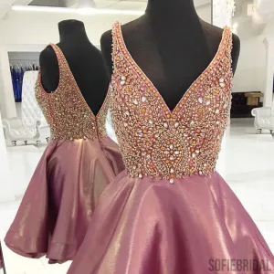 V-neck Rhinestone Beaded Homecoming Dresses, Lovely Homecoming Dresses, Homecoming Dresses, SF0121