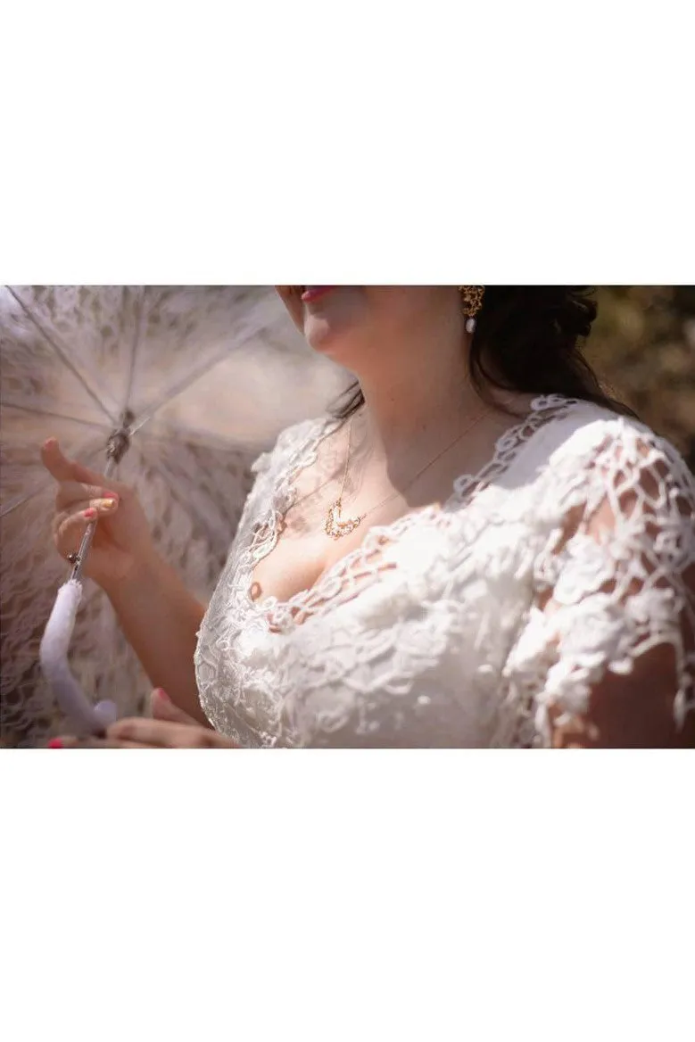 V-Neck Short Sleeve Lace Chiffon Plus Size Wedding Dress-715108
