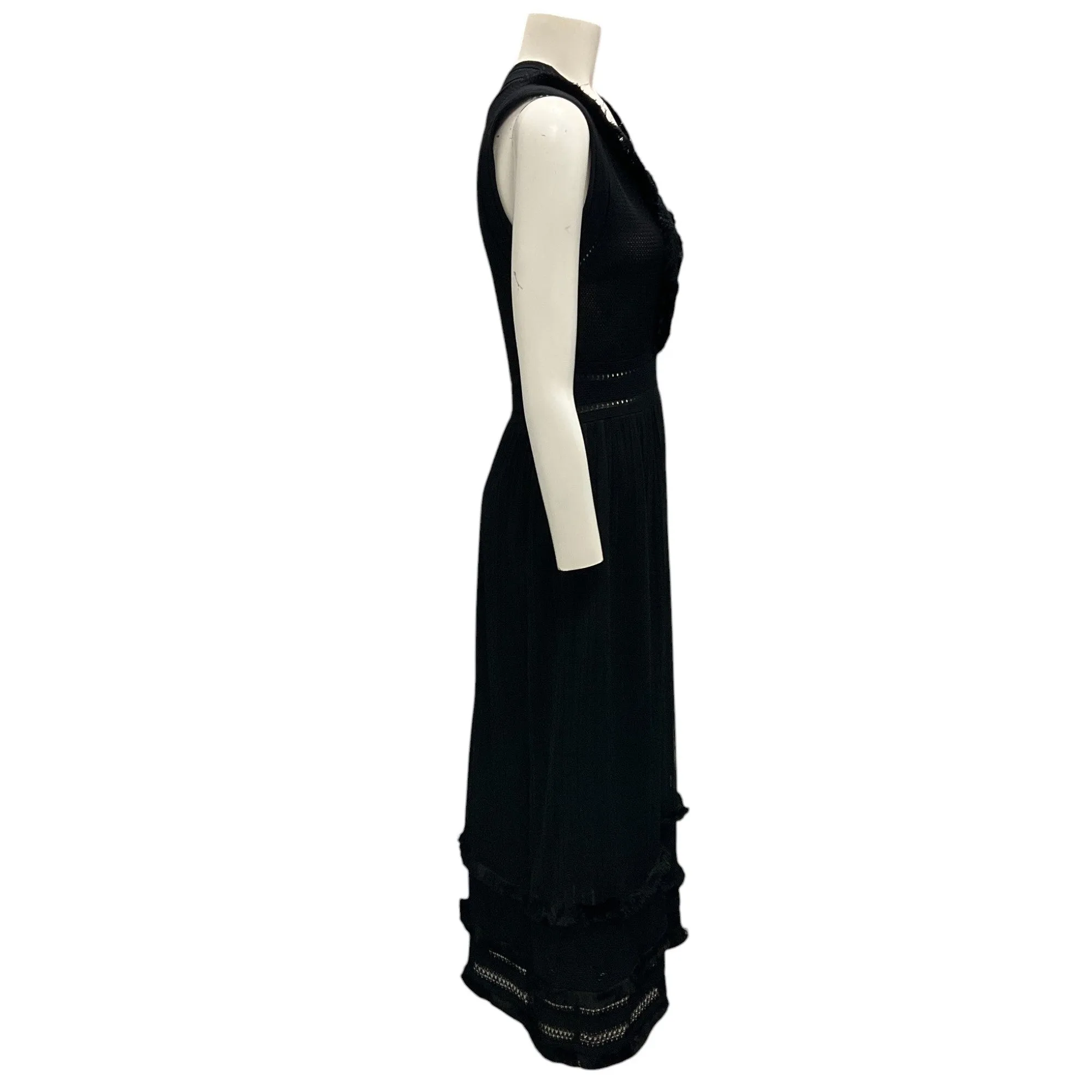 Valentino Black Fringed Silk Knit Midi Dress