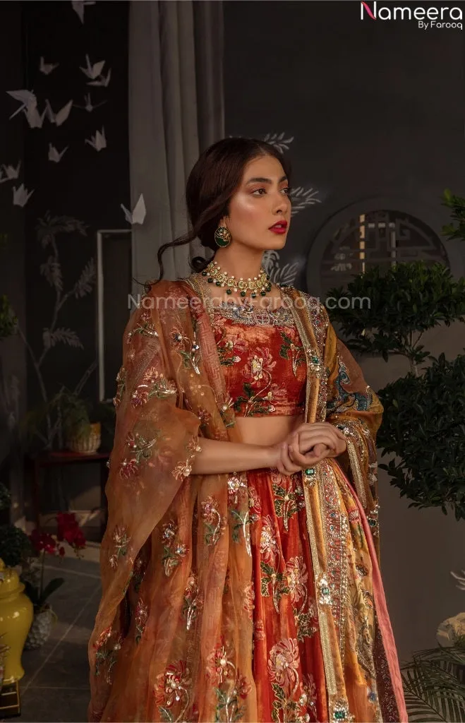 Velvet Bridal Lehnga Dress for Pakistani Wedding #BN1000