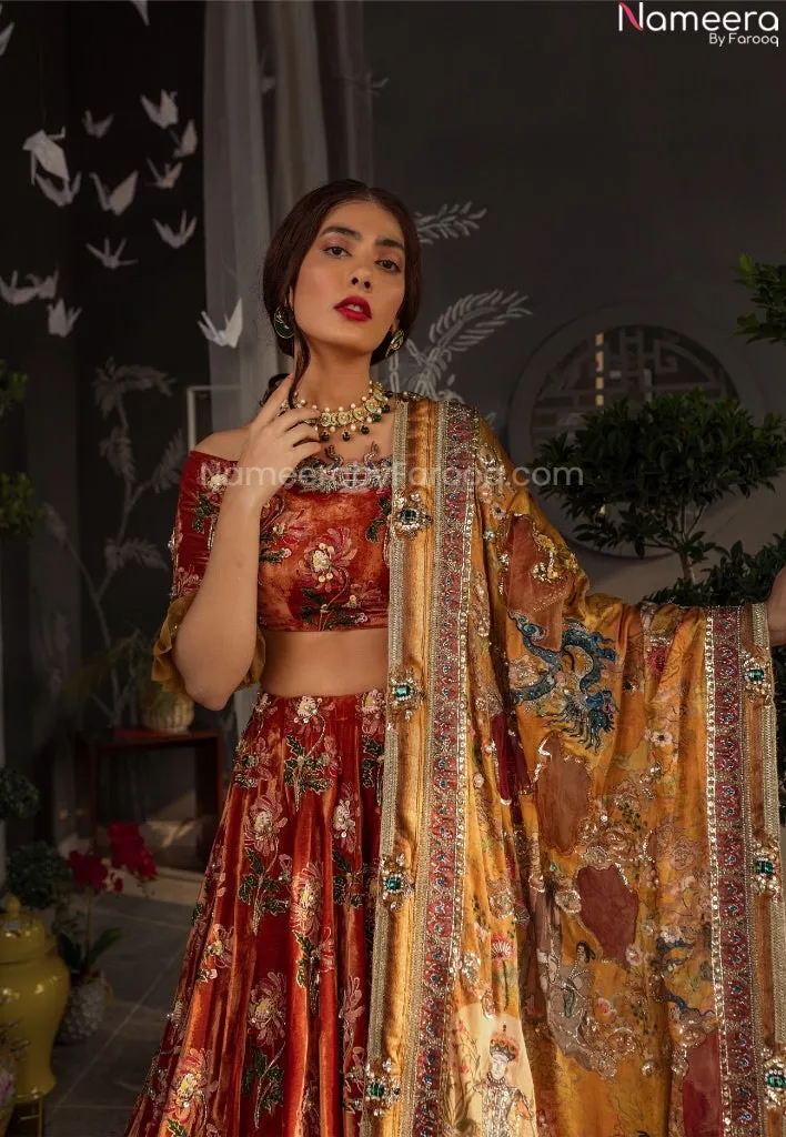 Velvet Bridal Lehnga Dress for Pakistani Wedding #BN1000