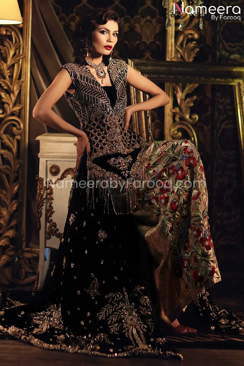 Velvet Wedding Dress Bridal Gown in Black Color #BS156