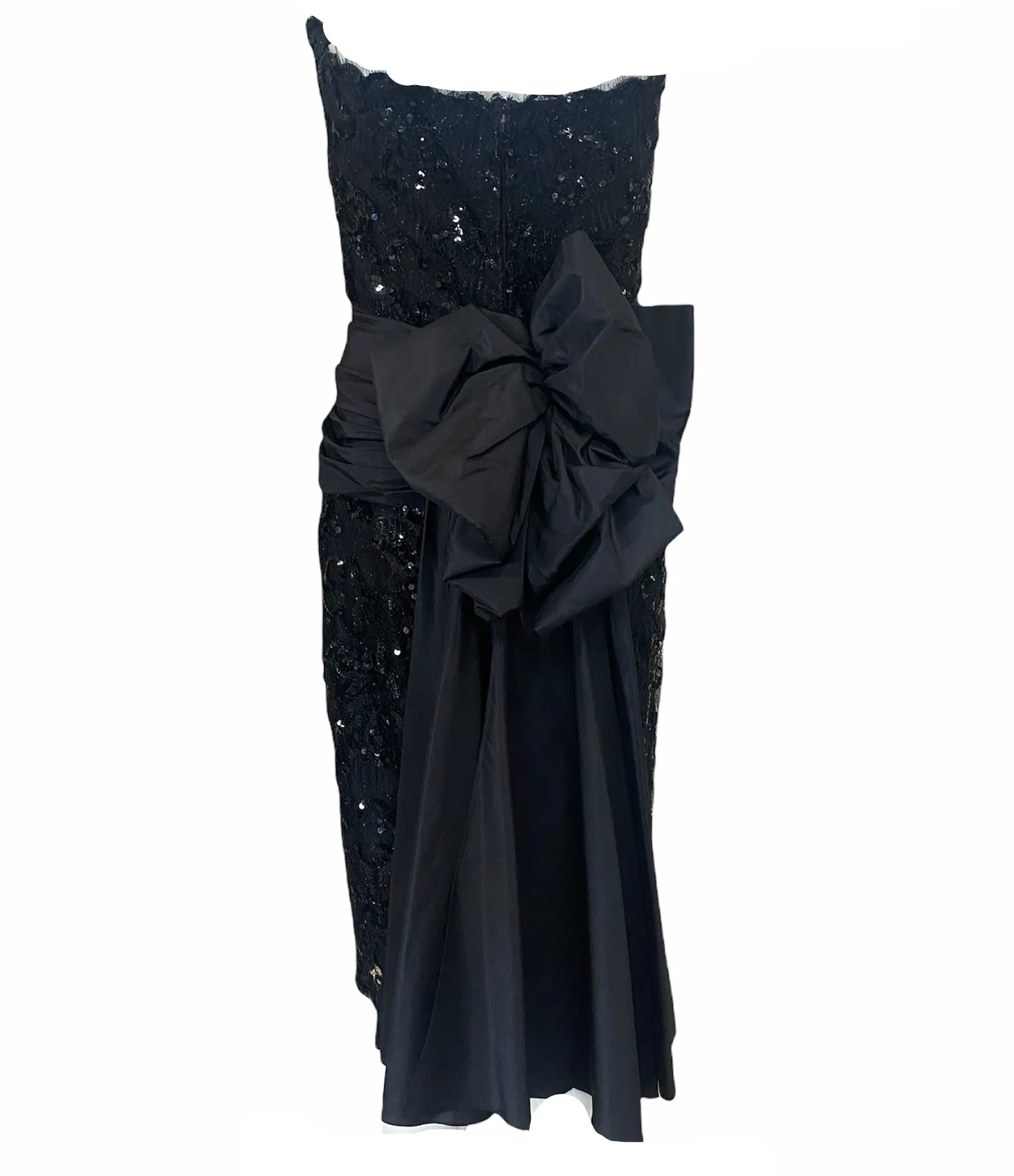 Vicky Tiel 80s Black Strapless Lace and Sequin Cocktail Dress