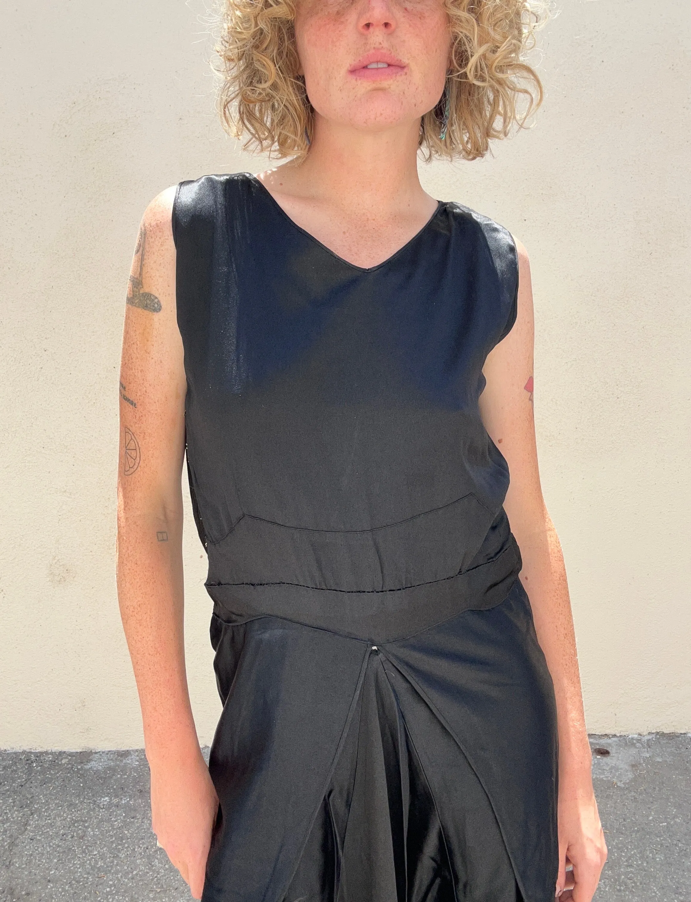 Victorian Black Silk Dress with Feathers
