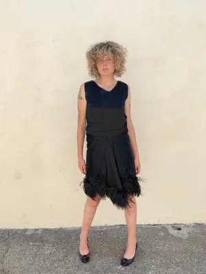 Victorian Black Silk Dress with Feathers
