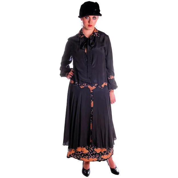 Vintage 1920s Dress  Silk Art Deco Era Dress Flapper Large Printed Silk Detail