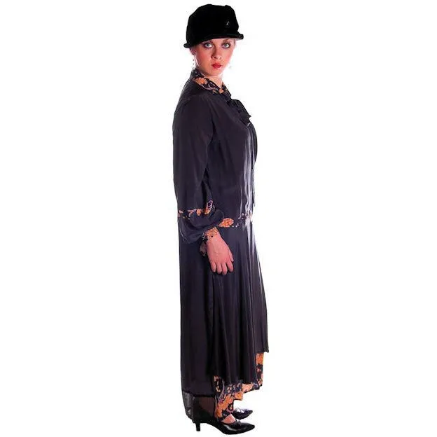 Vintage 1920s Dress  Silk Art Deco Era Dress Flapper Large Printed Silk Detail