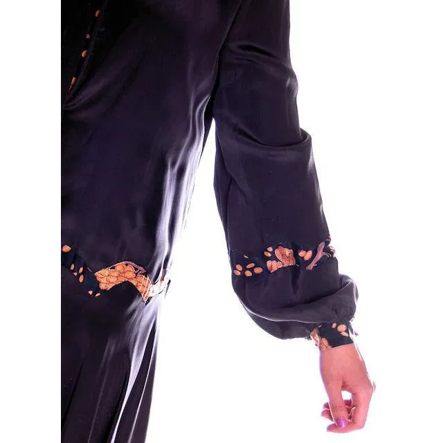 Vintage 1920s Dress  Silk Art Deco Era Dress Flapper Large Printed Silk Detail