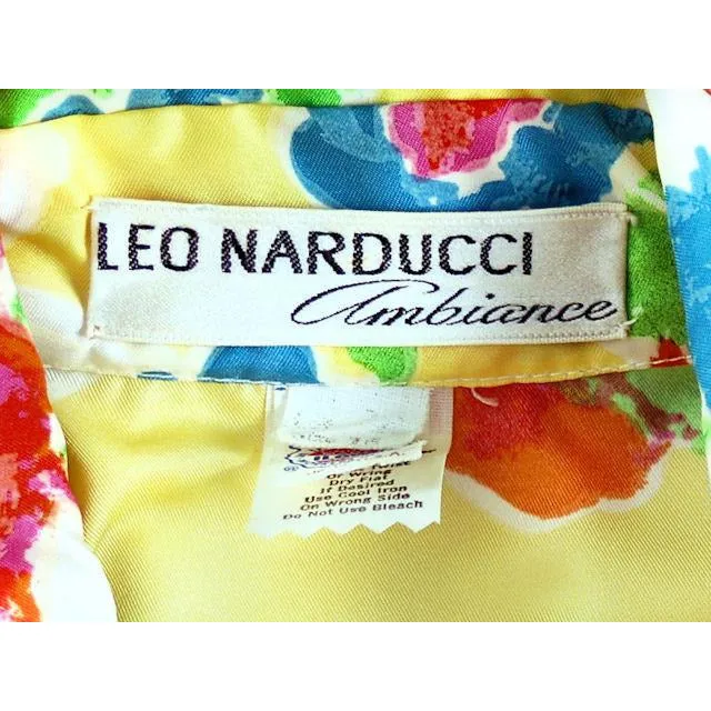 Vintage A-line Dress Yellow Printed Floral Large 1970s Leo Narducci