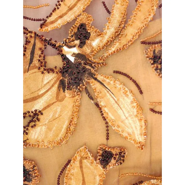 Vintage Brown Silk Chiffon Beaded Cocktail Dress Harvey Berin 1950S 34-24-Free