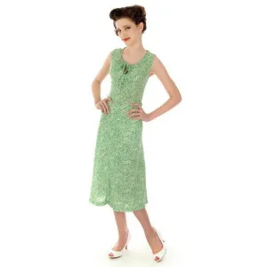 Vintage Green Printed Sun Dress Cotton 1940s Germany 32-24-35