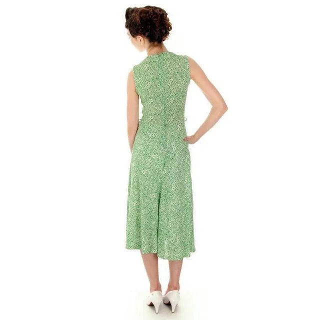 Vintage Green Printed Sun Dress Cotton 1940s Germany 32-24-35