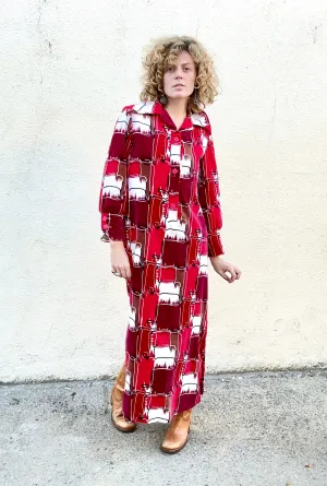 Vintage I. Magnin Velvet Dress With Bold Geometric Pattern