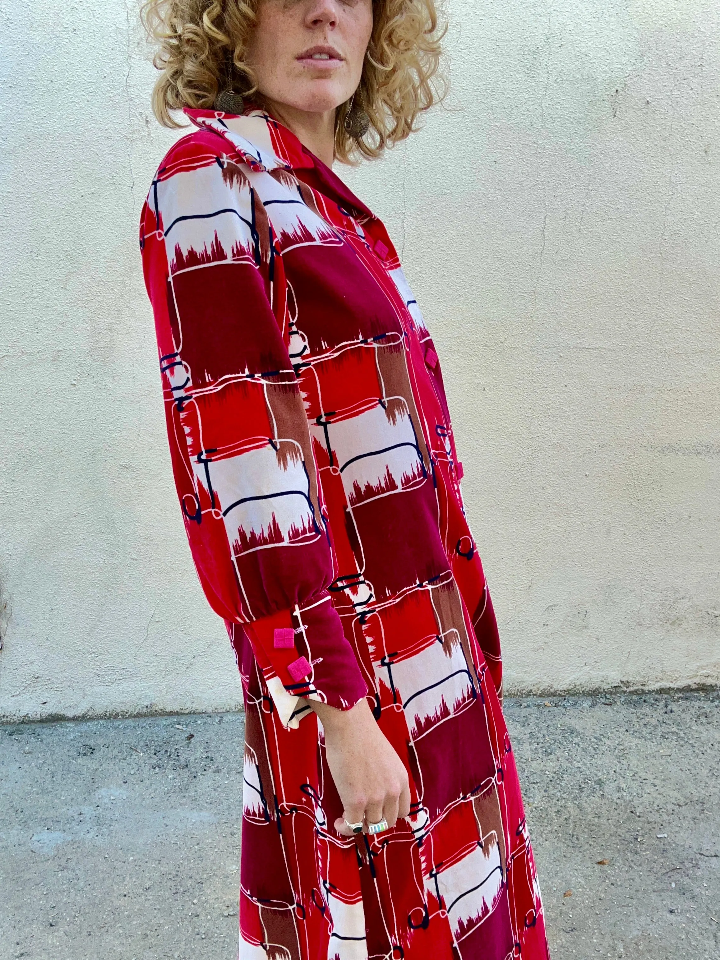 Vintage I. Magnin Velvet Dress With Bold Geometric Pattern