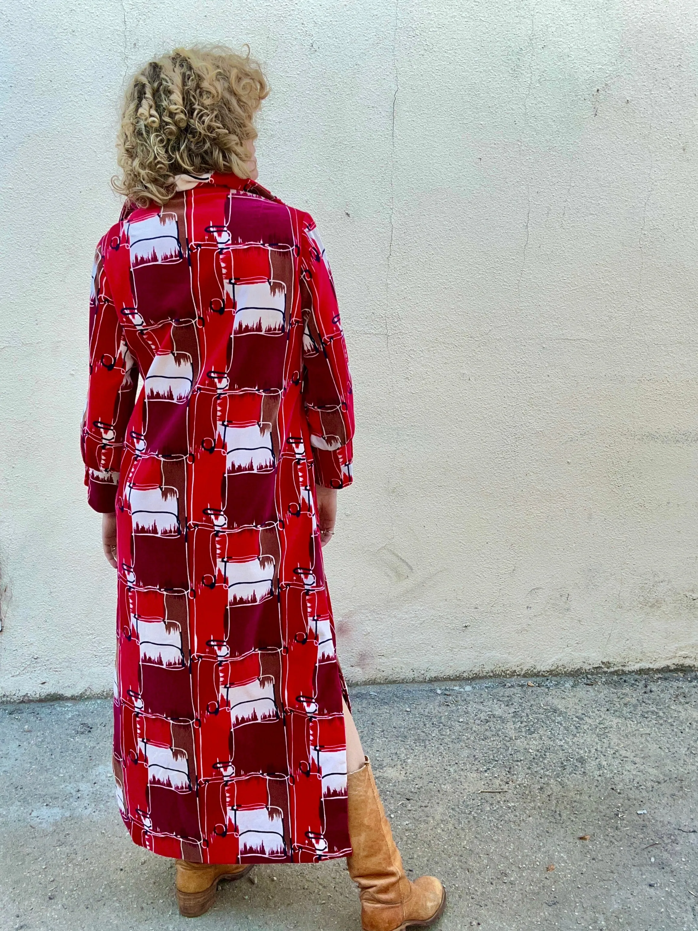 Vintage I. Magnin Velvet Dress With Bold Geometric Pattern