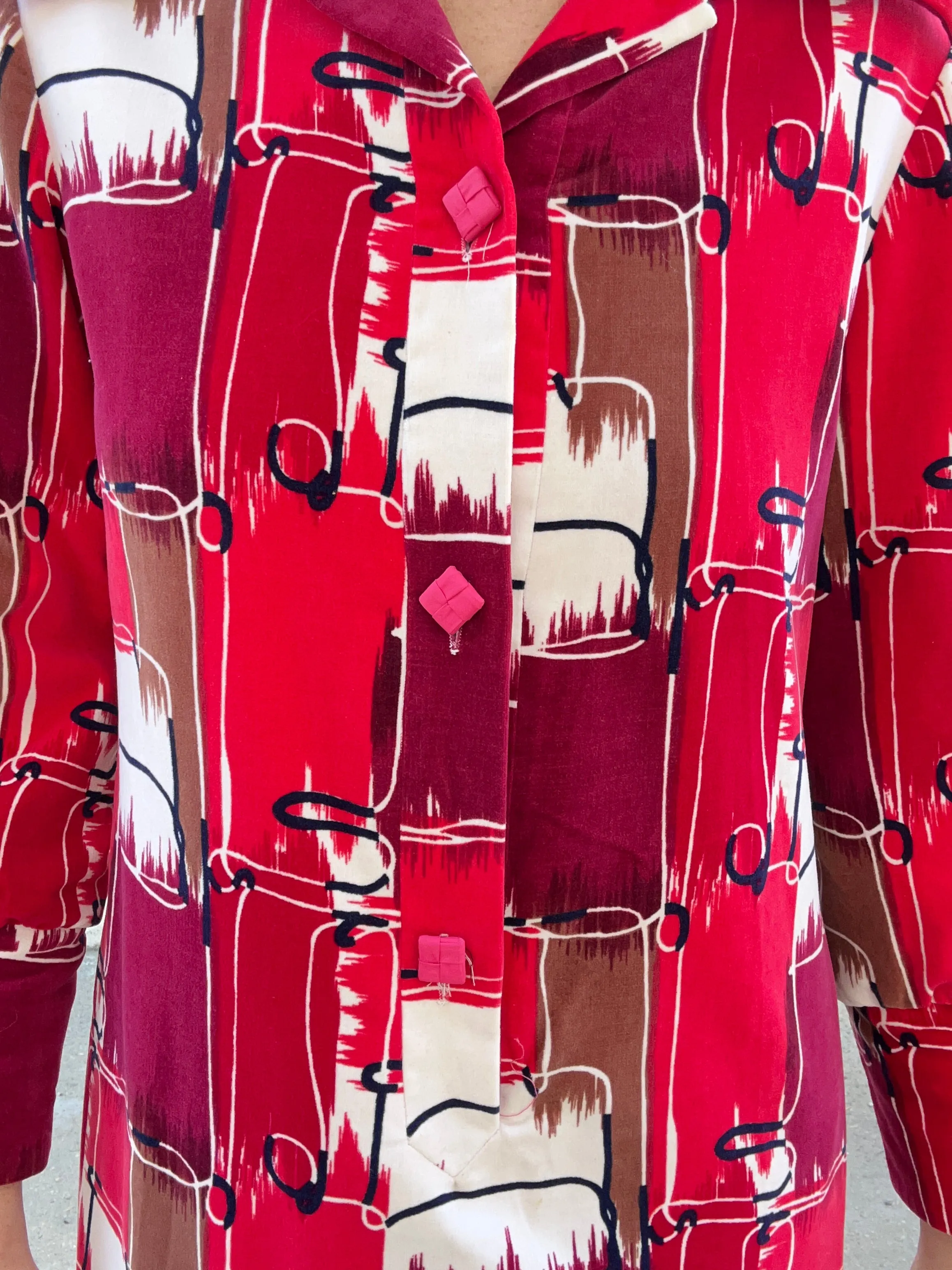 Vintage I. Magnin Velvet Dress With Bold Geometric Pattern