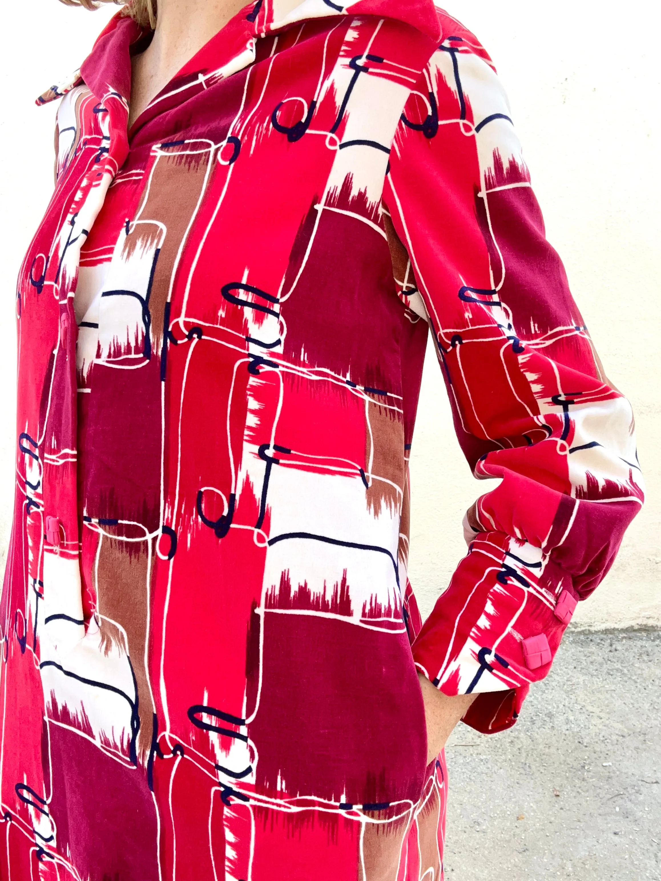 Vintage I. Magnin Velvet Dress With Bold Geometric Pattern
