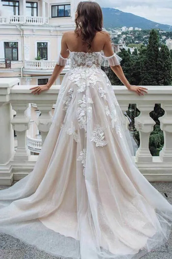 Vintage Lace A-line Sweetheart Off-the-Shoulder Beach Wedding Dresses, MW735