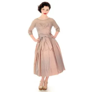 Vintage Party Dress Silk Organza in Mauve 1950s Ferman O'Grady 36-24-Free