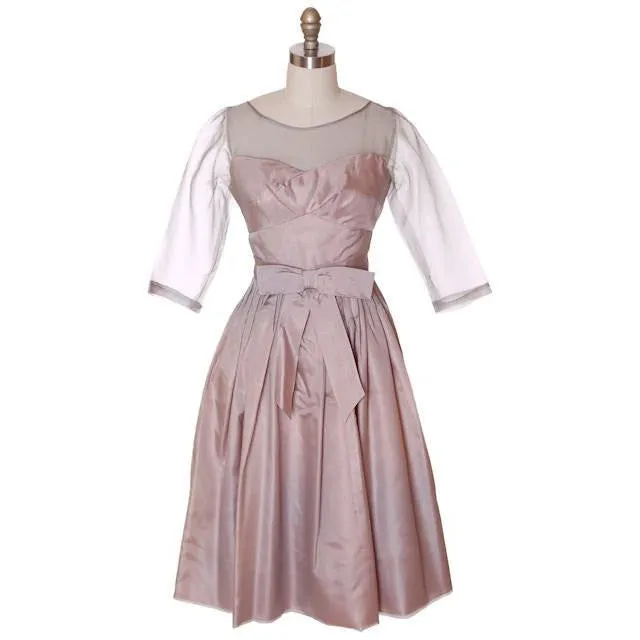 Vintage Party Dress Silk Organza in Mauve 1950s Ferman O'Grady 36-24-Free