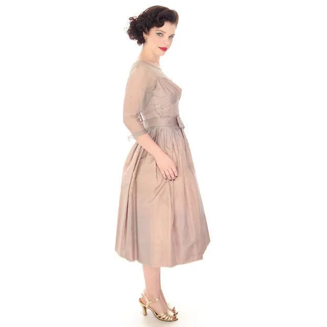 Vintage Party Dress Silk Organza in Mauve 1950s Ferman O'Grady 36-24-Free