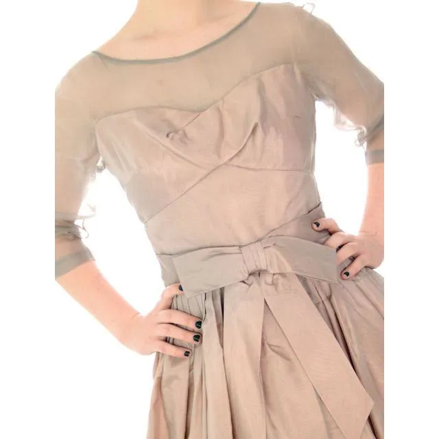 Vintage Party Dress Silk Organza in Mauve 1950s Ferman O'Grady 36-24-Free