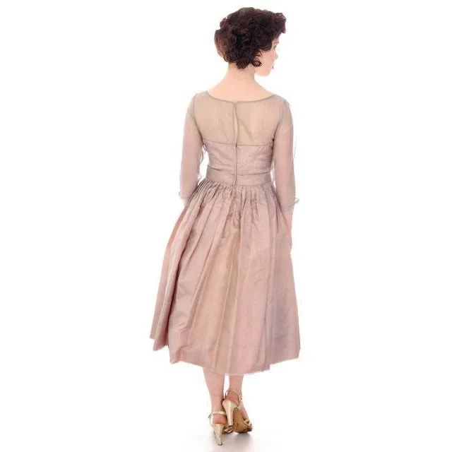 Vintage Party Dress Silk Organza in Mauve 1950s Ferman O'Grady 36-24-Free