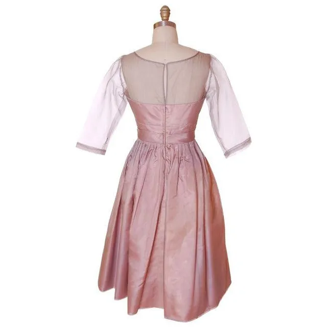 Vintage Party Dress Silk Organza in Mauve 1950s Ferman O'Grady 36-24-Free