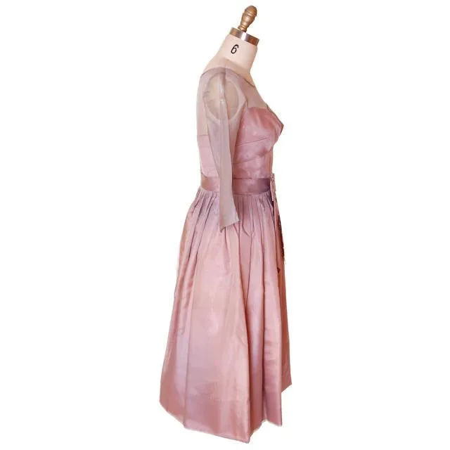 Vintage Party Dress Silk Organza in Mauve 1950s Ferman O'Grady 36-24-Free