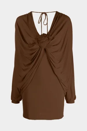 Viscose Jersey Mini Dress in Brown