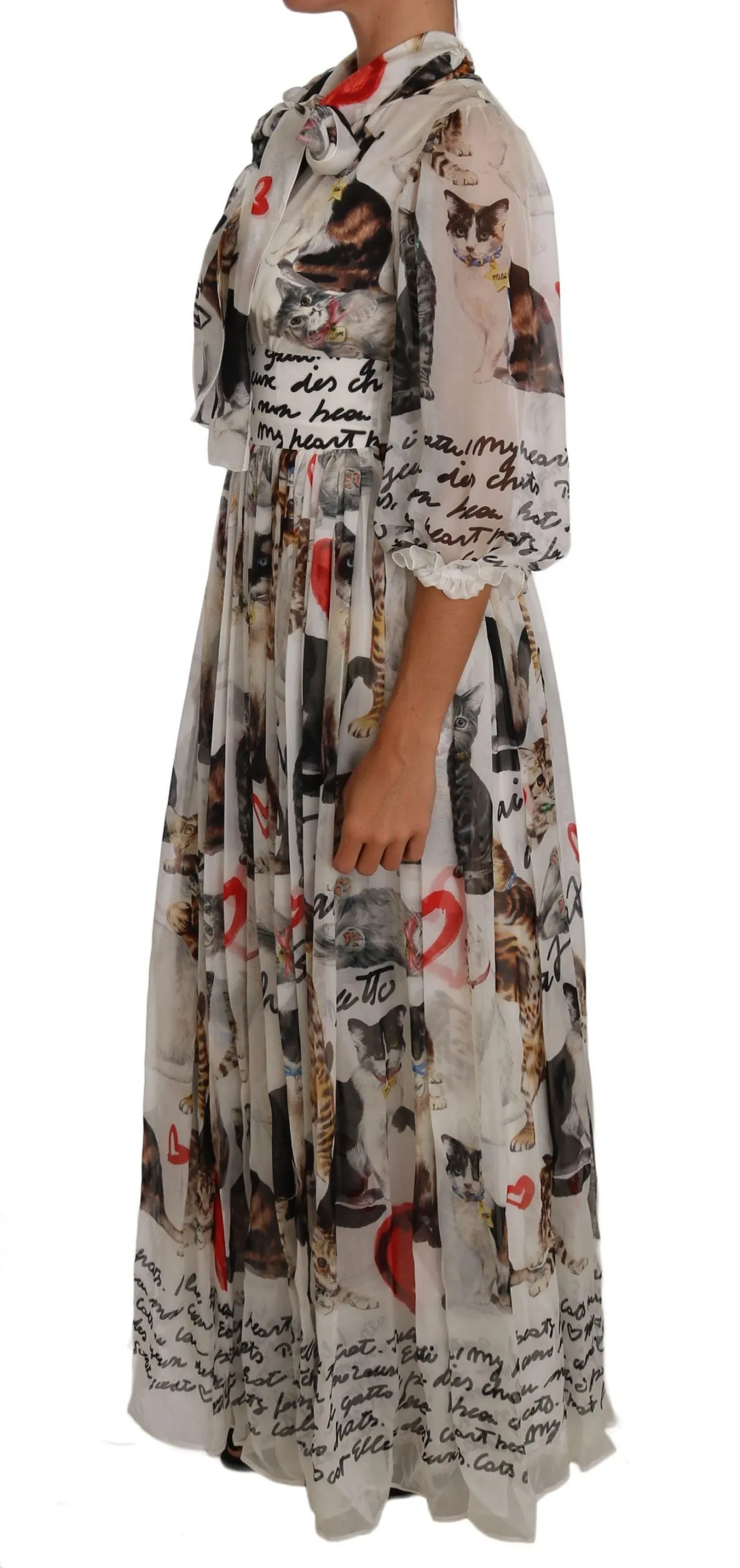 White Bengal Cat Long Maxi Gown silk Dress