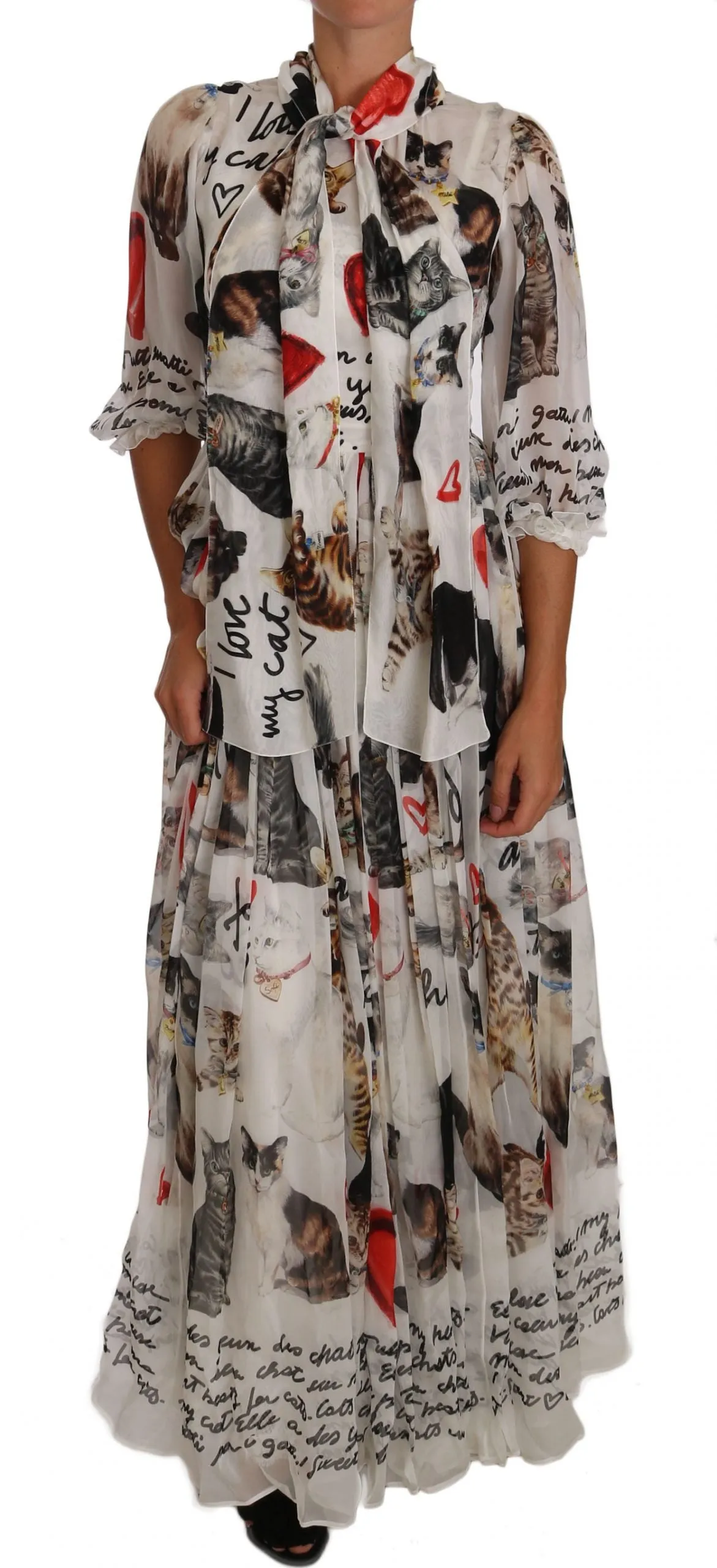 White Bengal Cat Long Maxi Gown silk Dress