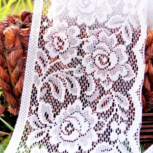 White Flower Roses Flat Lace Trim 6" wide
