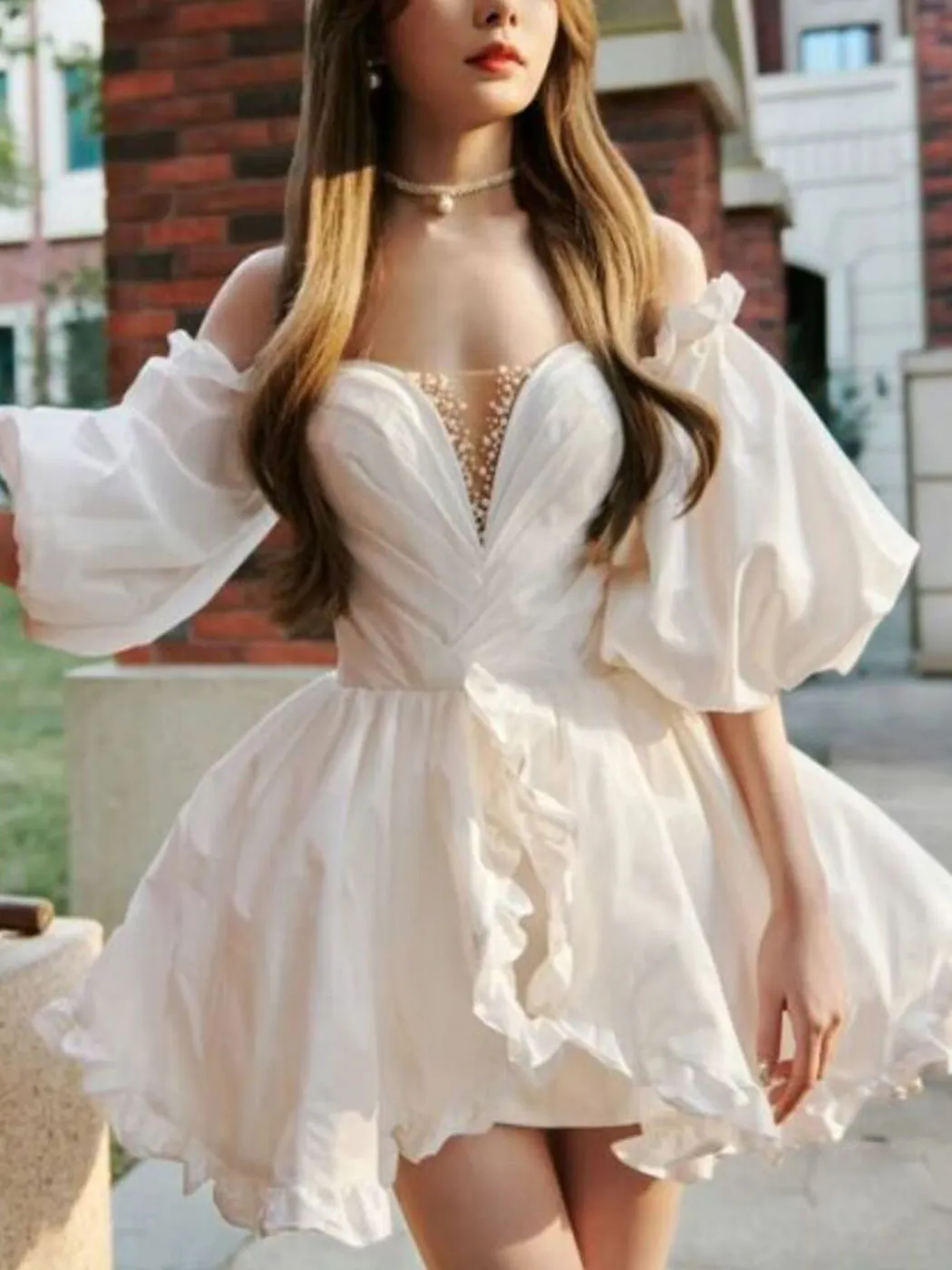 White satin short prom dress white Taffeta short evening dress