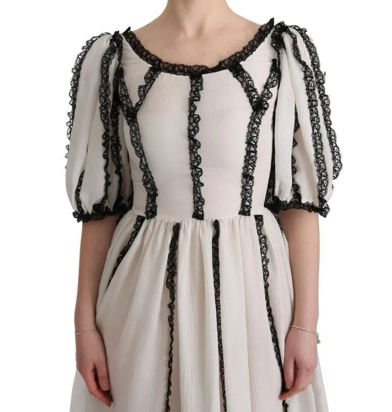 White Silk Black Lace Maxi Dress