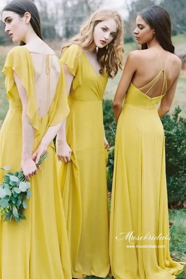Yellow Chiffon A-line Modest Bridesmaid Dresses, Wedding Party Dress, MBD192