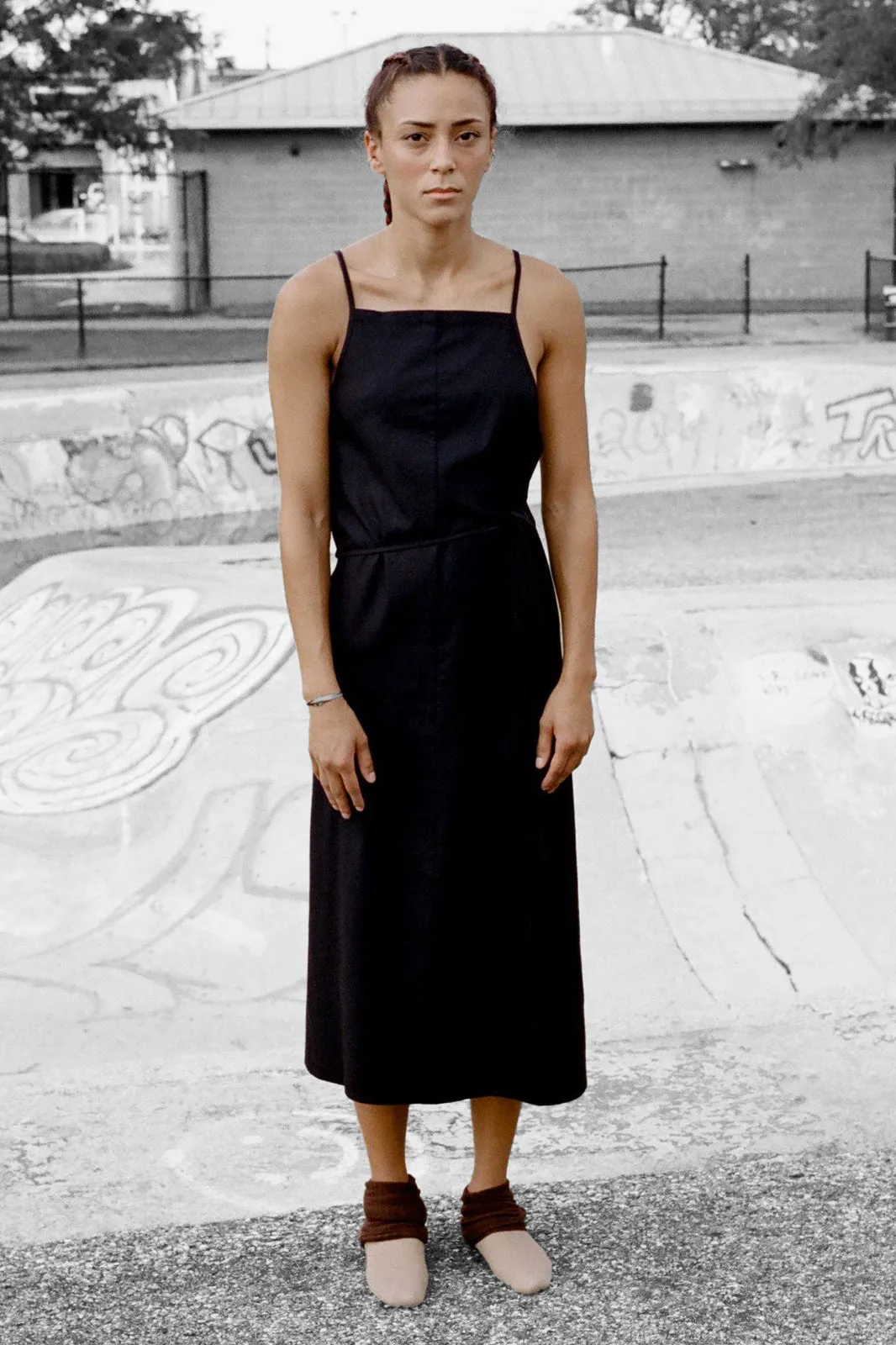 Yumi Apron Dress in Black Silk